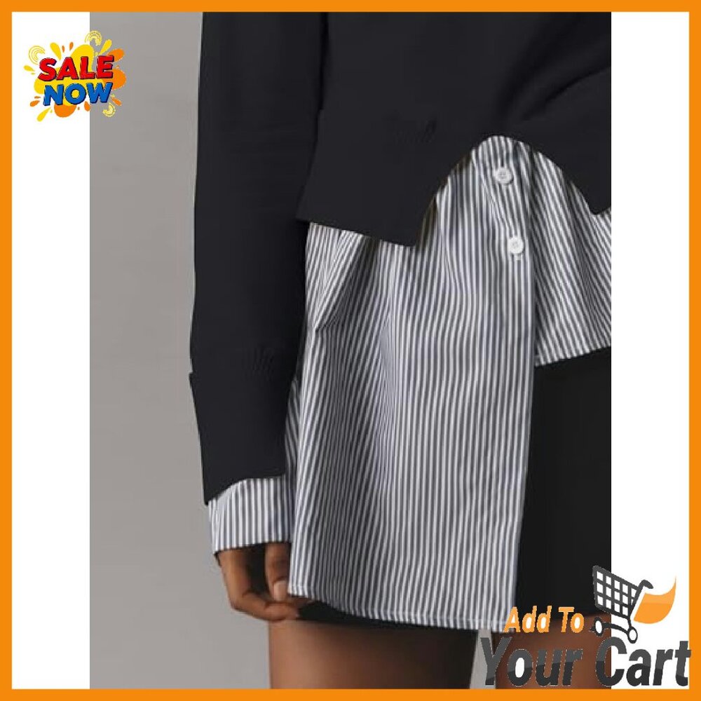 Turtleneck Patchwork Sweater Asymmetrical Hem Pul… - image 3